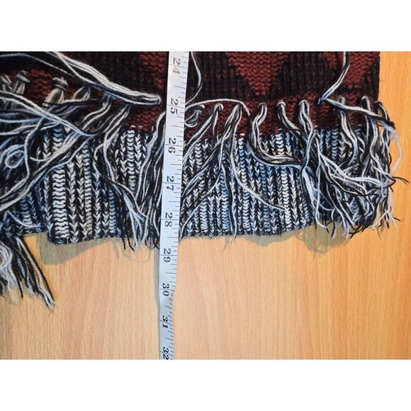 BB Dakota Open Cardigan OS Aztec Southwestern Fringe Stretch Casual Boho Black - Picture 6 of 11